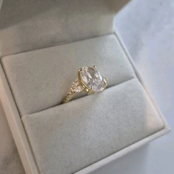 Maxine 3.5 Carat Oval Cut Cubic Zirconia Gold Plated 925 Engagement Ring, 4.5 - Picture 8 of 12